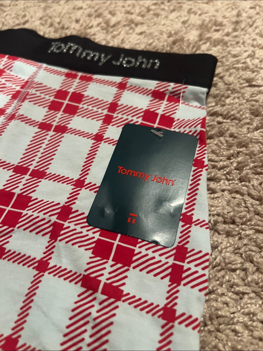 Tommy John Red and White Plaid Boxer Briefs with Black Waistband NWT! - Picture 2 of 5